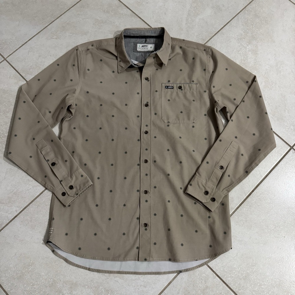 Jetty Shirt Mens M Beige Longwood Long Sleeve Stretch Button‎ Up Outdoor Hiking